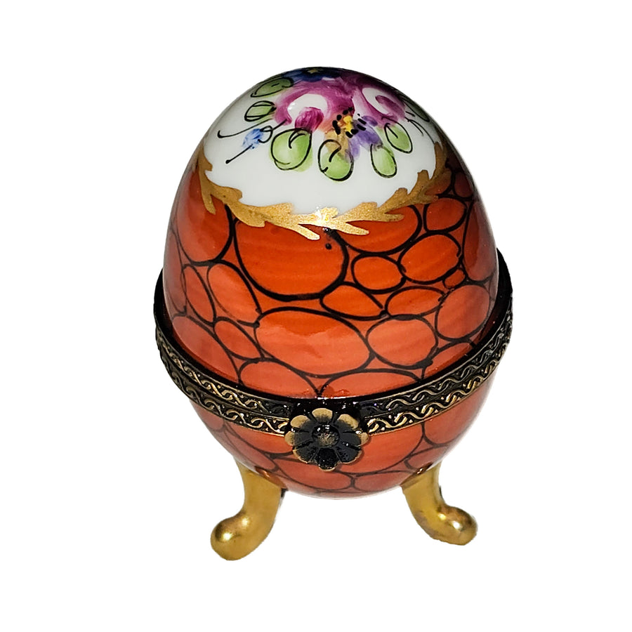 Orange Floral Egg Box Delight Porcelain Limoges egg French Trinket Box