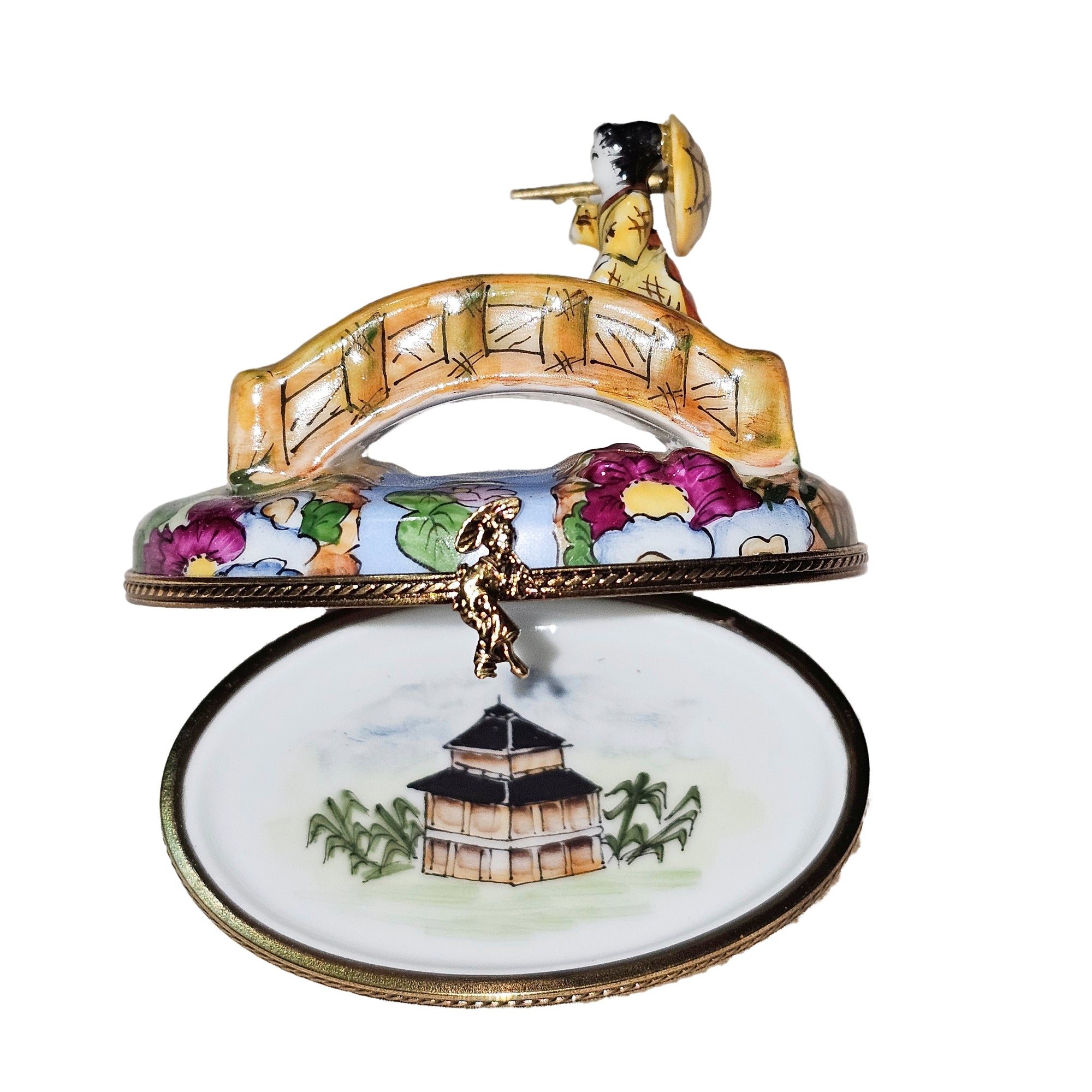 Oriental Woman Bridge Treasure Porcelain Limoges travel world French Trinket Box