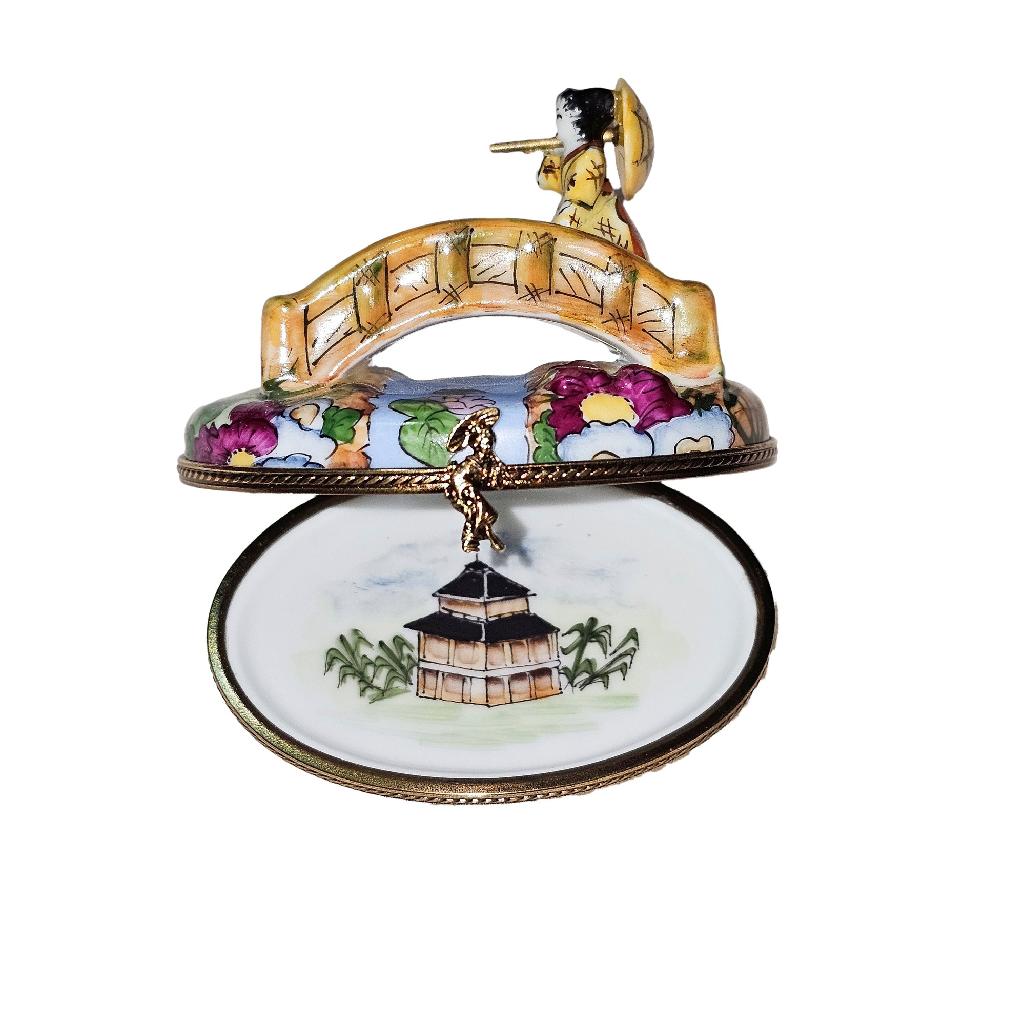 Oriental Woman Bridge Treasure Porcelain Limoges travel world French Trinket Box