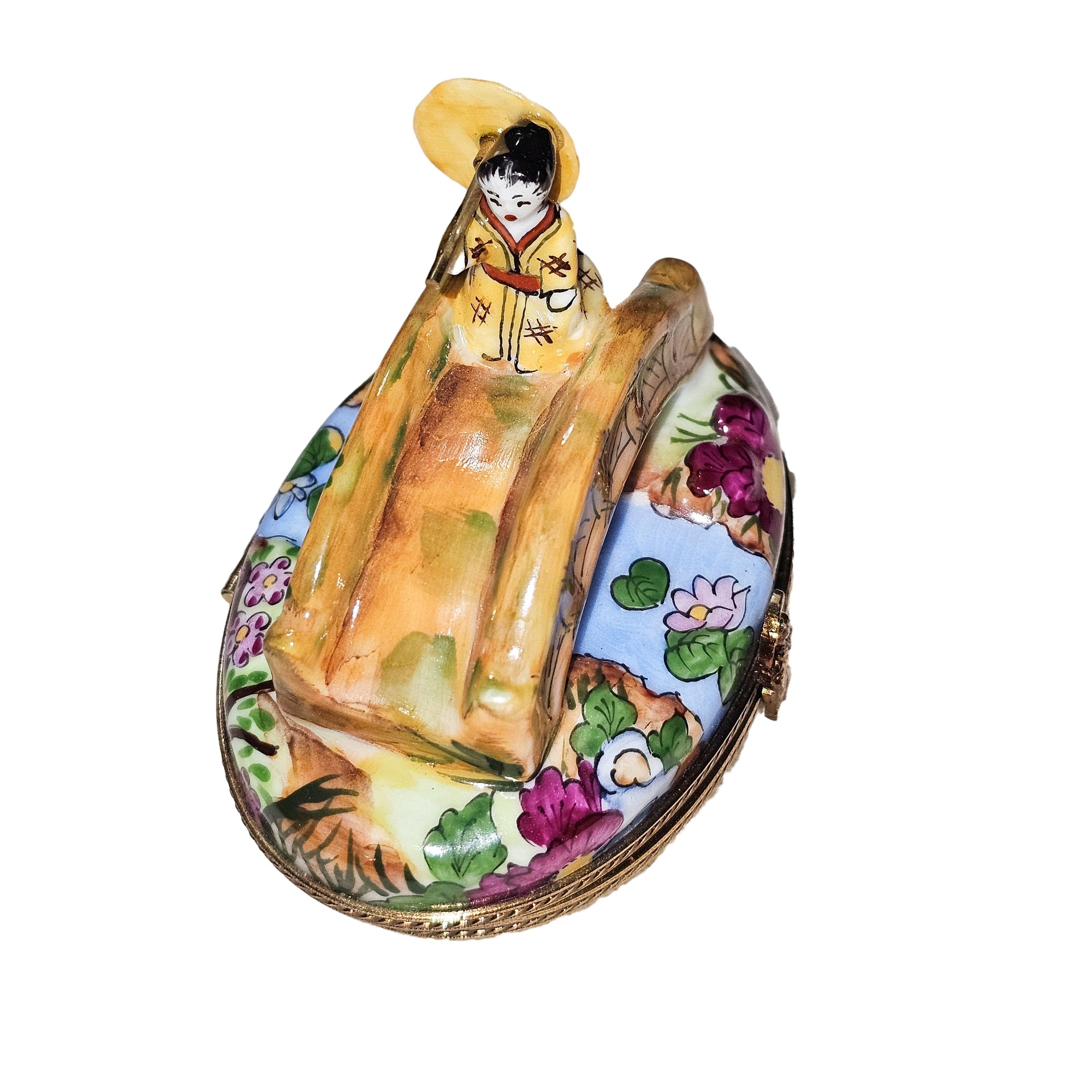 Oriental Woman Bridge Treasure Porcelain Limoges travel world French Trinket Box