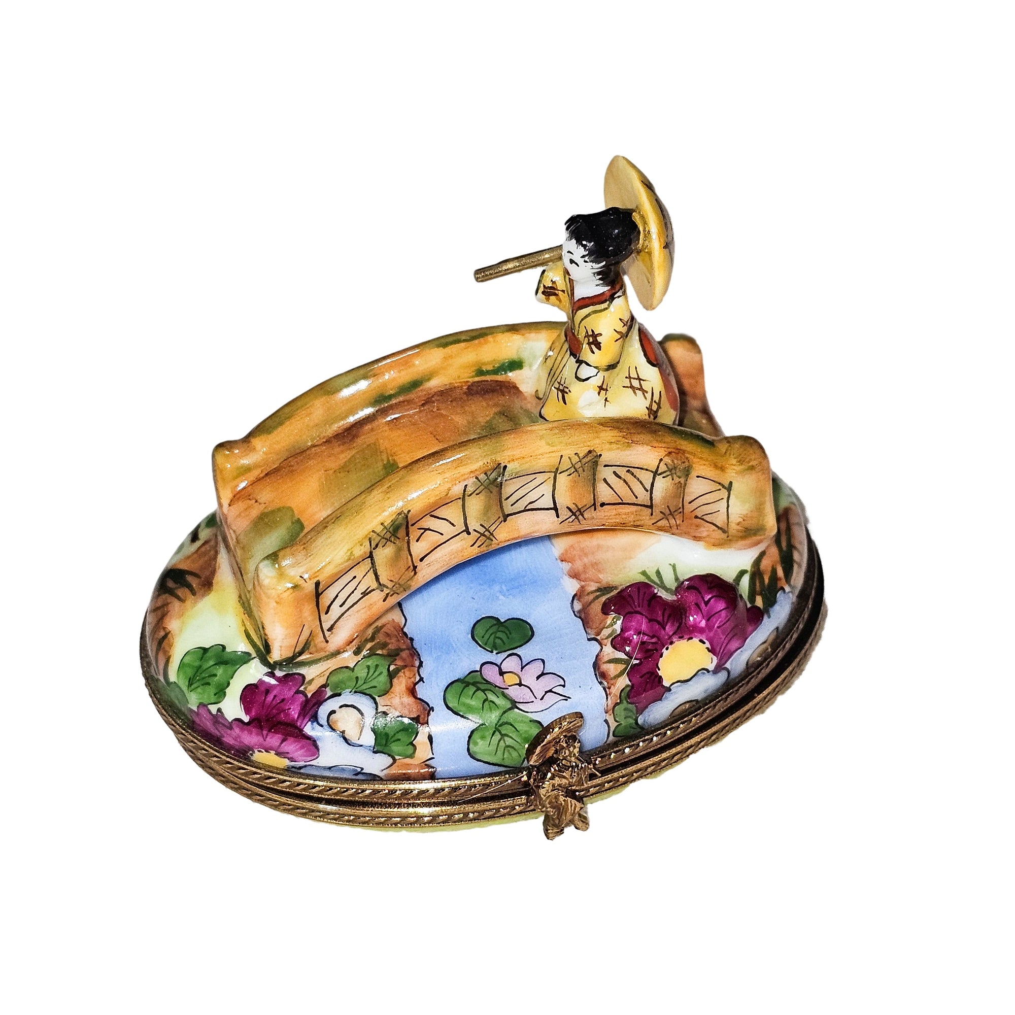 Oriental Woman Bridge Treasure Porcelain Limoges travel world French Trinket Box