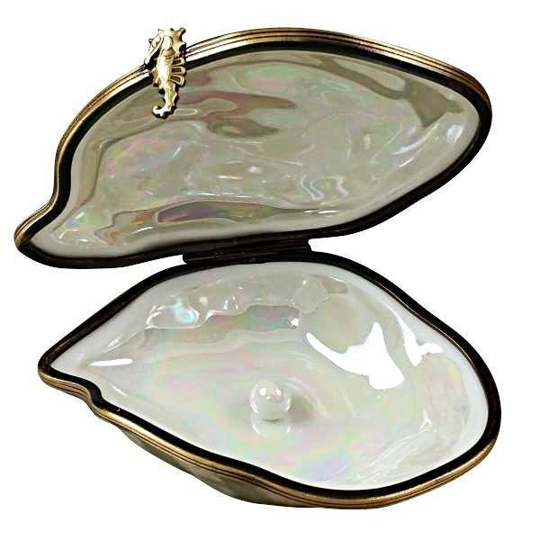 Oyster with Pearl Inside Porcelain Limoges Fish Ocean French Trinket Box