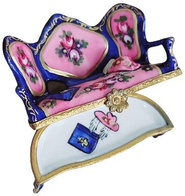 Blue French Love Seat Figurine Porcelain Limoges furniture French Trinket Box