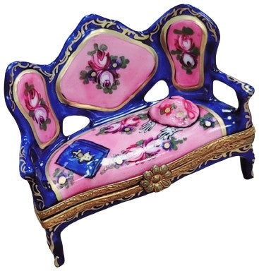 Blue French Love Seat Figurine Porcelain Limoges furniture French Trinket Box