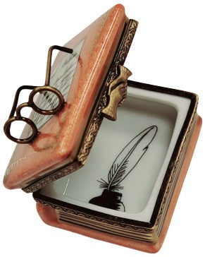 Book and Glasses Limoges Box Porcelain Limoges Book French Trinket Box