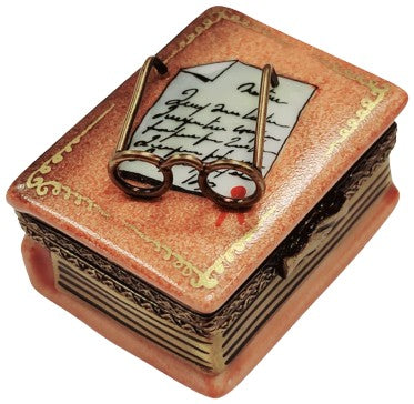 Book and Glasses Limoges Box Porcelain Limoges Book French Trinket Box