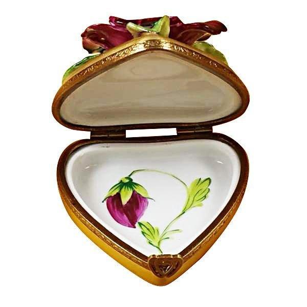 Pansy On Gold Heart Porcelain Limoges heart garden mother Rochard Limoges Box love valentine French Trinket Box