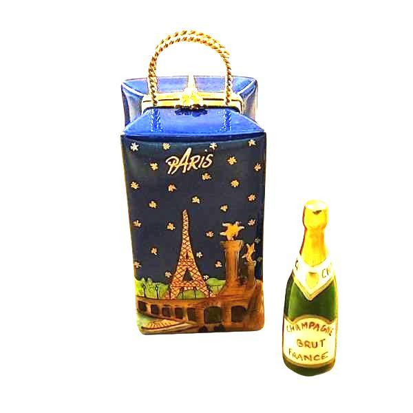 Paris by Night Giftbag with Bottle of Champagne Porcelain Limoges bag wine paris france French Trinket Box