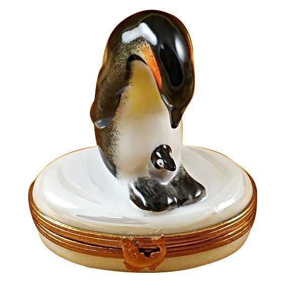 Penguin with Baby Porcelain Limoges bird travel wild bird French Trinket Box