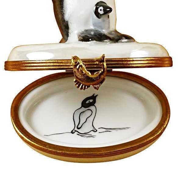 Penguin with Baby Porcelain Limoges bird travel wild bird French Trinket Box