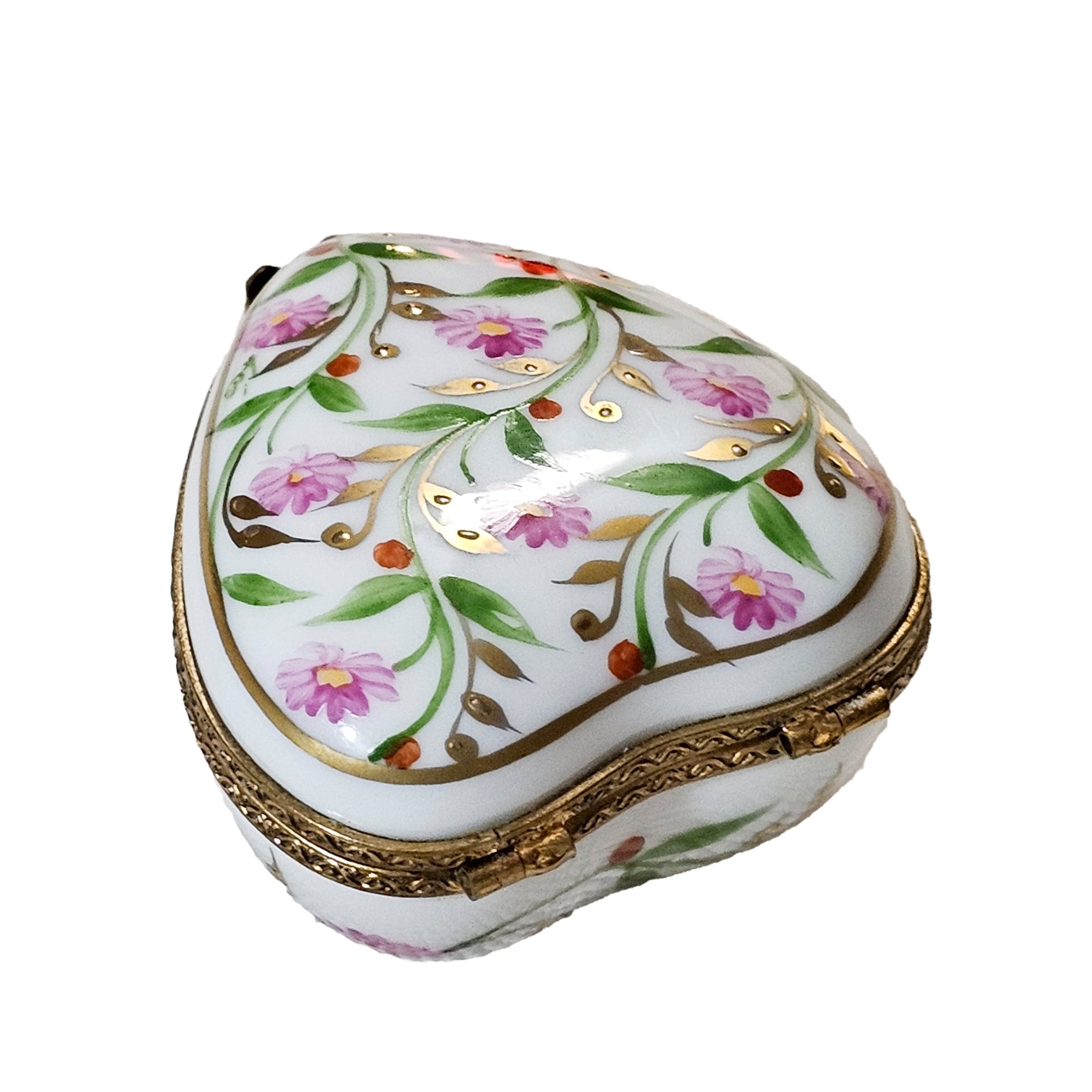 Pink Floral Heart Box Porcelain Limoges heart French Trinket Box