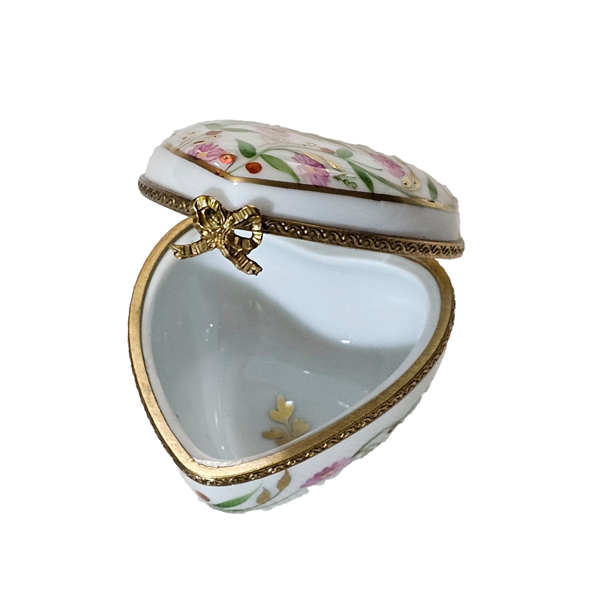 Pink Floral Heart Box Porcelain Limoges heart French Trinket Box