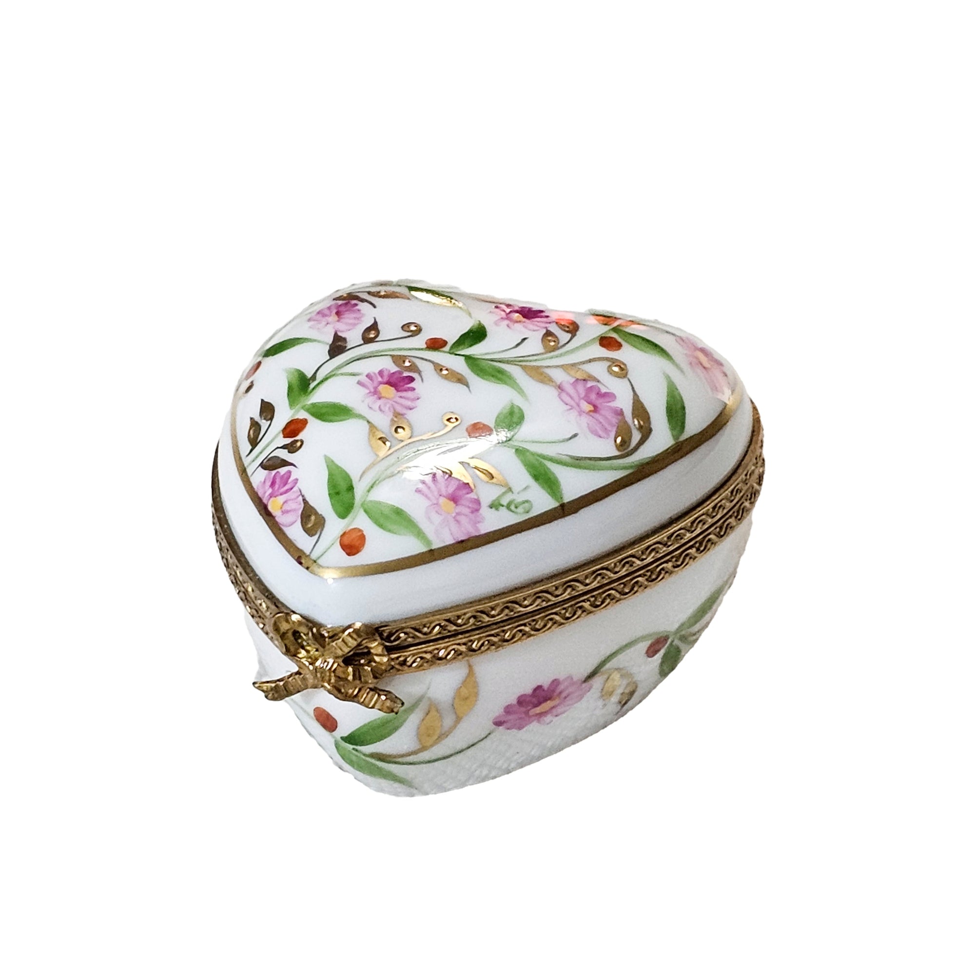 Pink Floral Heart Box Porcelain Limoges heart French Trinket Box