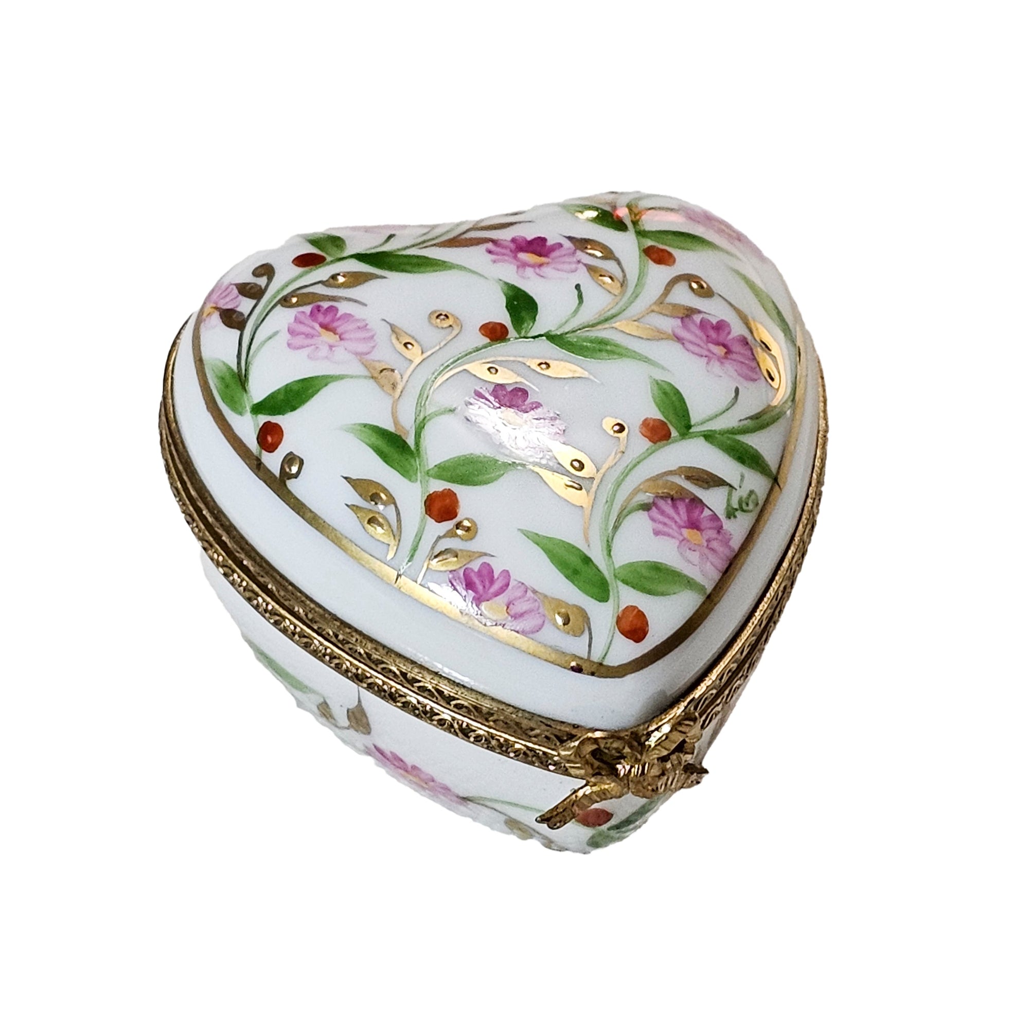 Pink Floral Heart Box Porcelain Limoges heart French Trinket Box