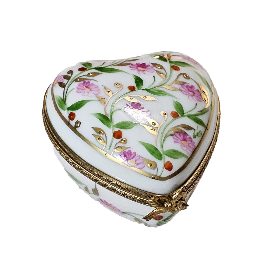 Pink Floral Heart Box Porcelain Limoges heart French Trinket Box