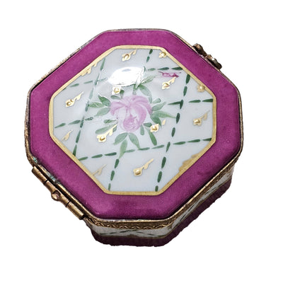 Pink Floral Hexagon Limoges Box Porcelain Limoges traditional French Trinket Box