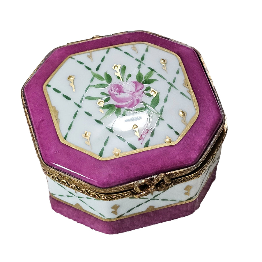 Pink Floral Hexagon Limoges Box Porcelain Limoges traditional French Trinket Box