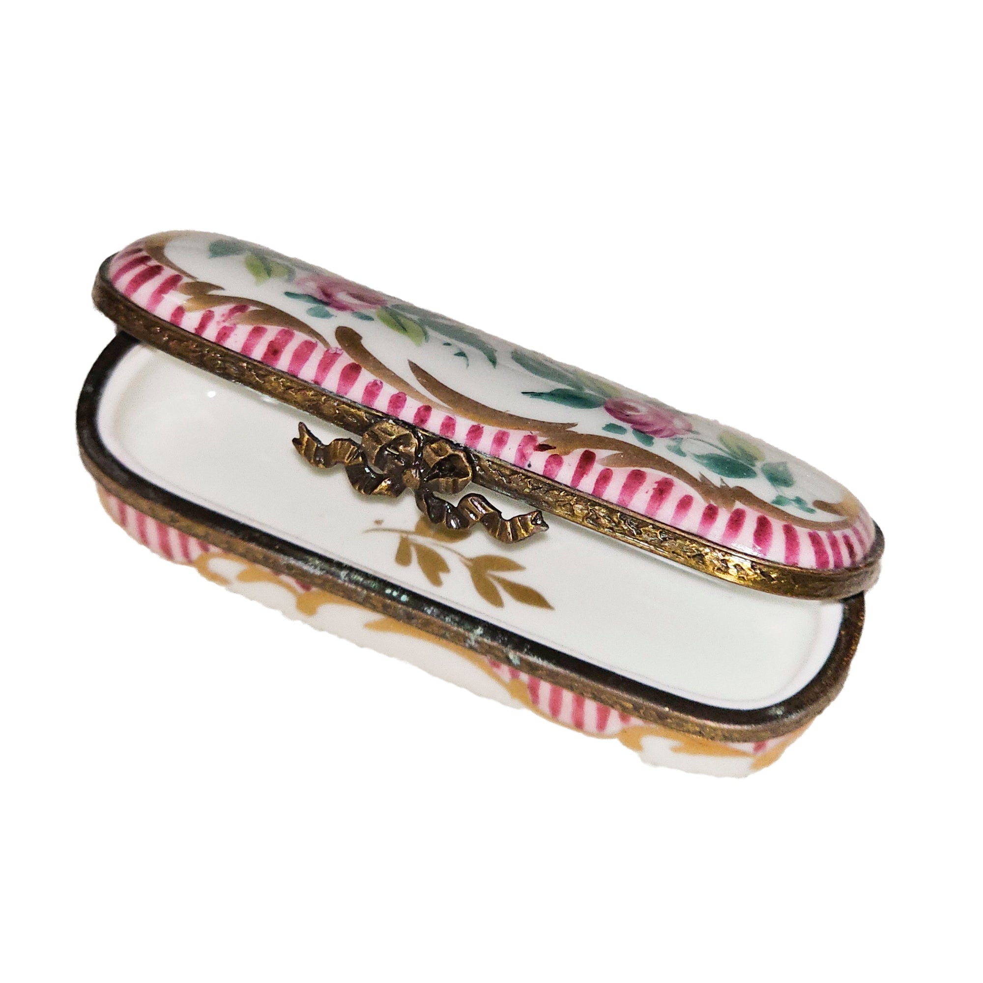 Pink Floral Needle Box Porcelain Limoges Traditional Home French Trinket Box
