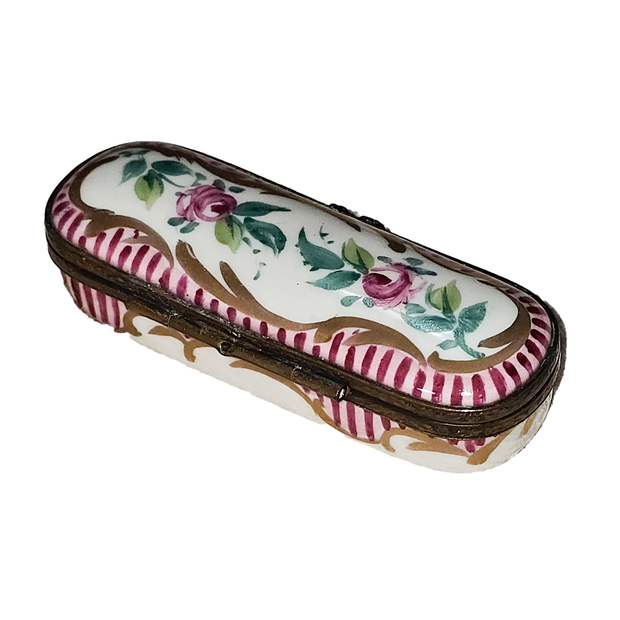 Pink Floral Needle Box Porcelain Limoges Traditional Home French Trinket Box