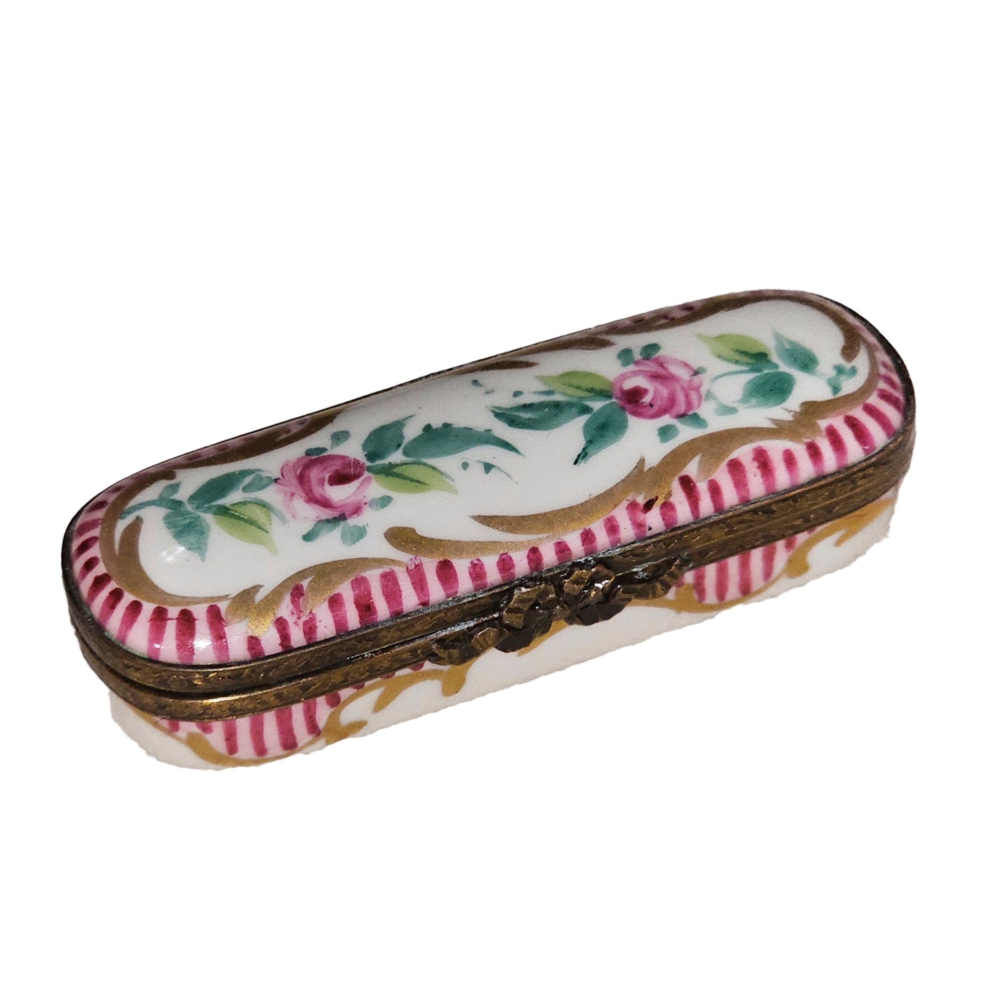 Pink Floral Needle Box Porcelain Limoges Traditional Home French Trinket Box