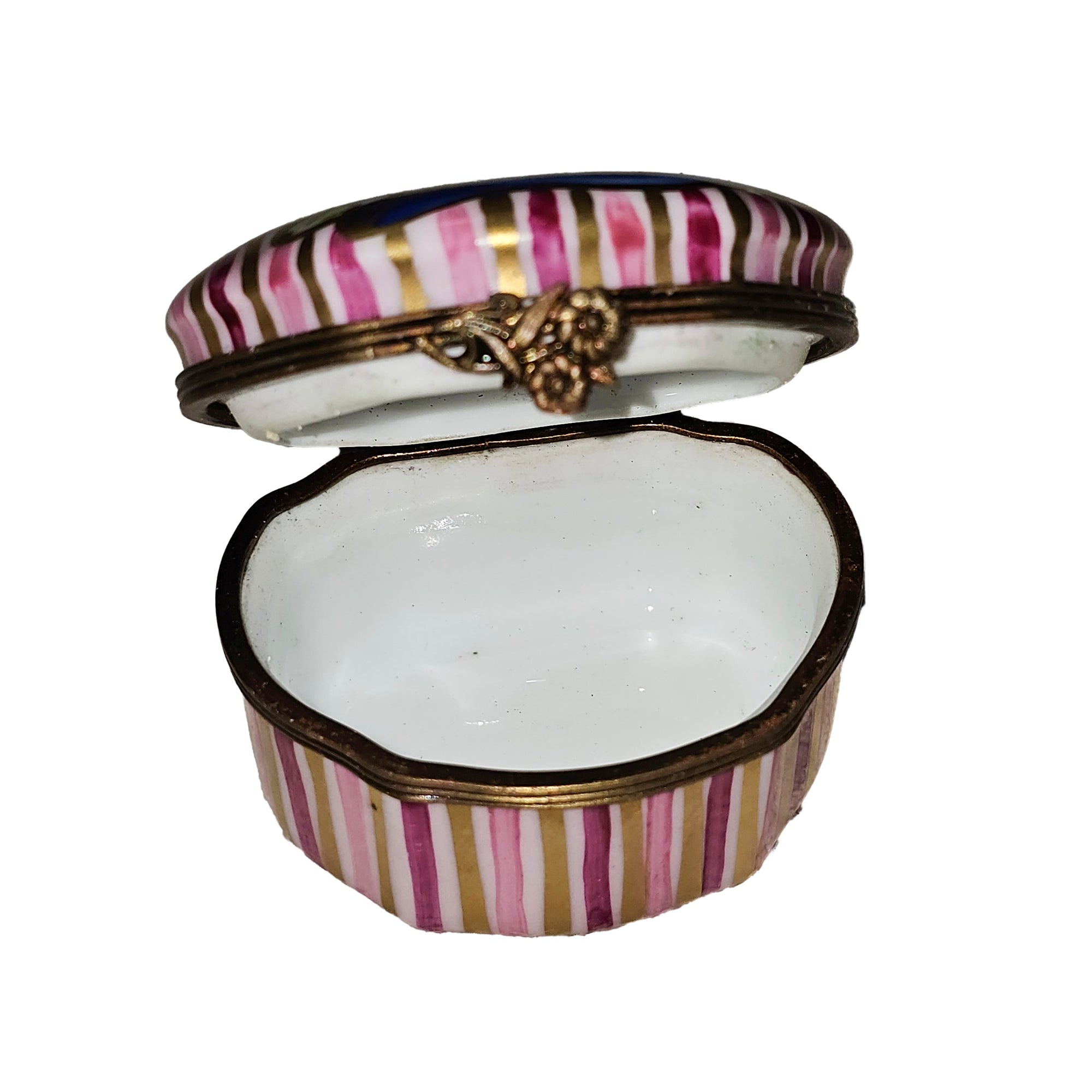 Pink Floral Striped Limoges Box Porcelain Limoges Traditional French Trinket Box
