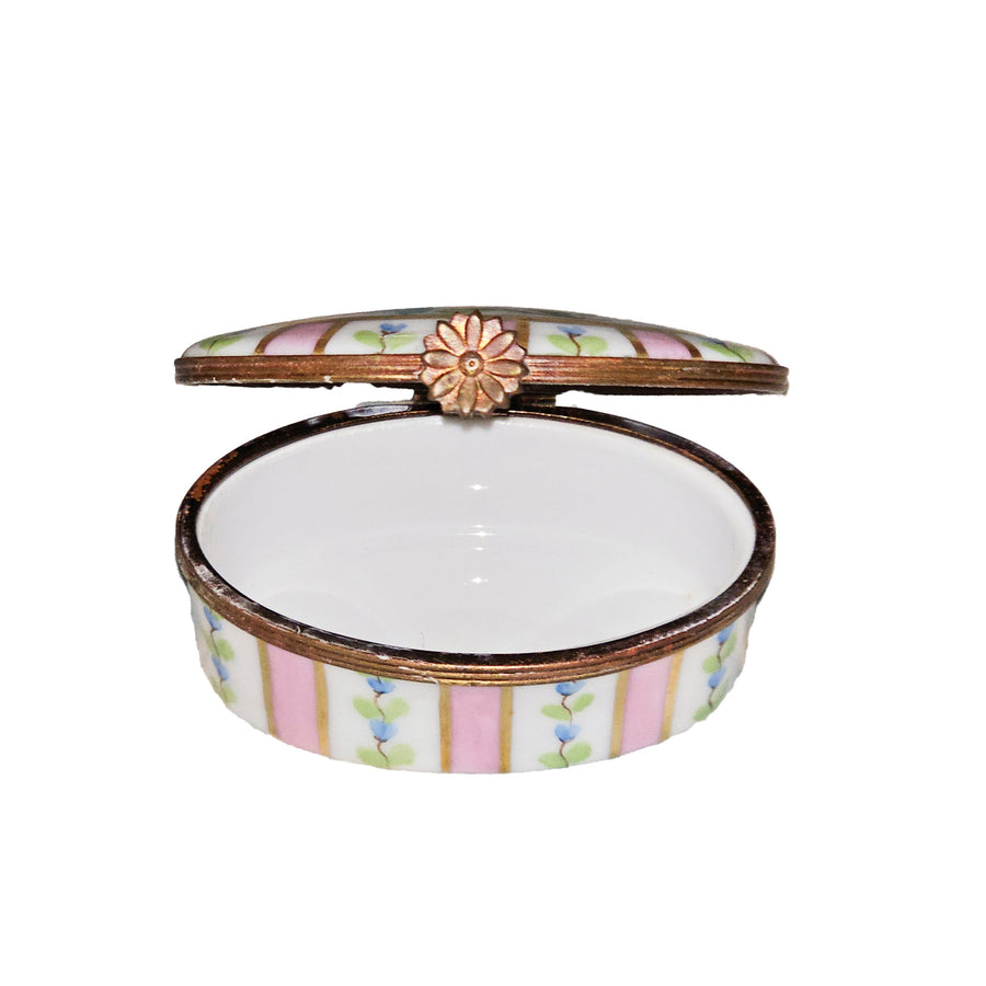 Pink Floral Striped Limoges Box Porcelain Limoges traditional French Trinket Box