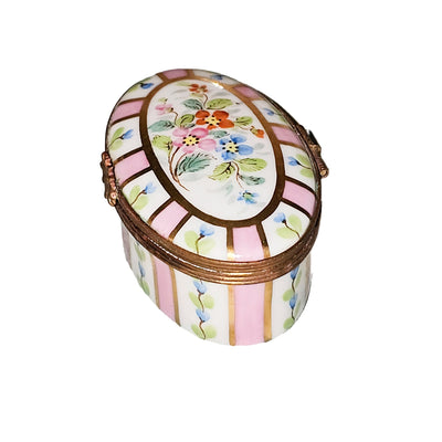 Pink Floral Striped Limoges Box Porcelain Limoges traditional French Trinket Box