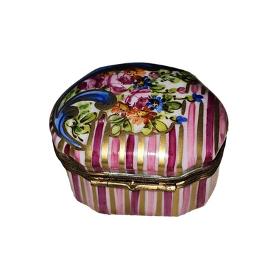 Pink Floral Striped Limoges Box for Home Decor