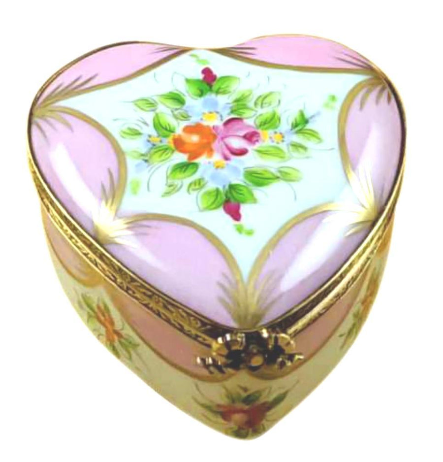 Pink Heart w Flowers Porcelain Limoges heart Rochard Limoges Box love valentines French Trinket Box