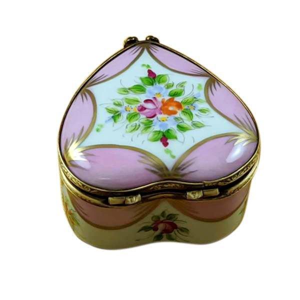 Pink Heart w Flowers Porcelain Limoges heart Rochard Limoges Box love valentines French Trinket Box