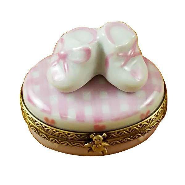 Pink It's A Girl with Shoes Porcelain Limoges baby maternity French Trinket Box