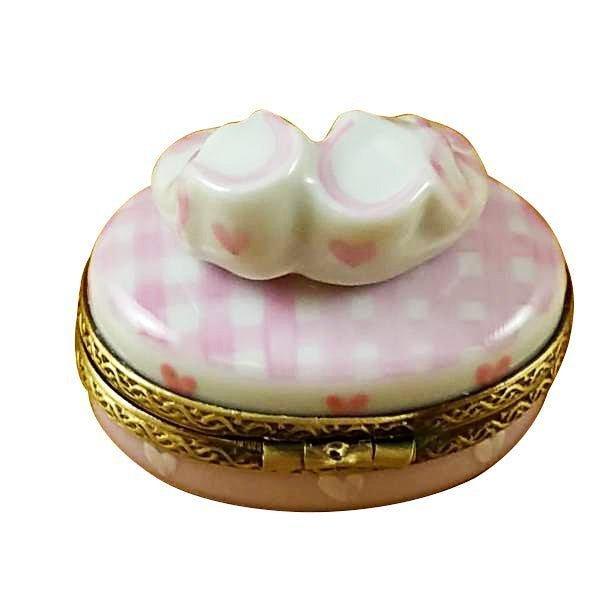 Pink It's A Girl with Shoes Porcelain Limoges baby maternity French Trinket Box