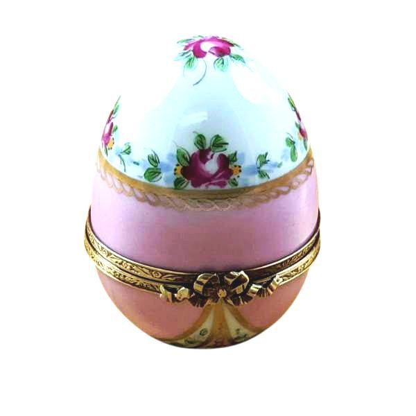 Pink Egg with Flowers Porcelain Limoges Egg traditional French Trinket Box