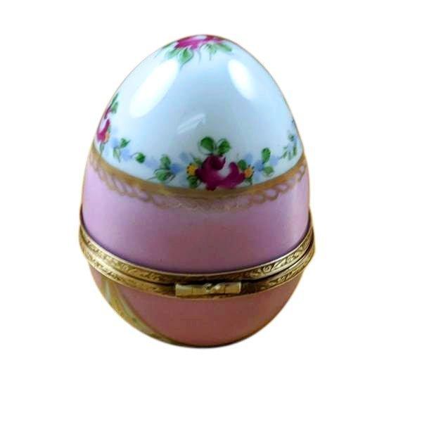 Pink Egg with Flowers Porcelain Limoges Egg traditional French Trinket Box
