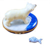 Polar Bear with Fish Porcelain Limoges bear wild animals winter French Trinket Box