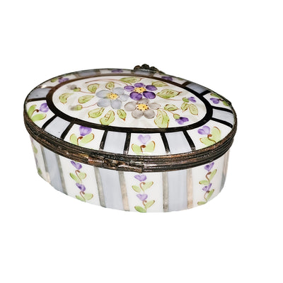 Purple Flowered Elegance Box Porcelain Limoges traditional French Trinket Box