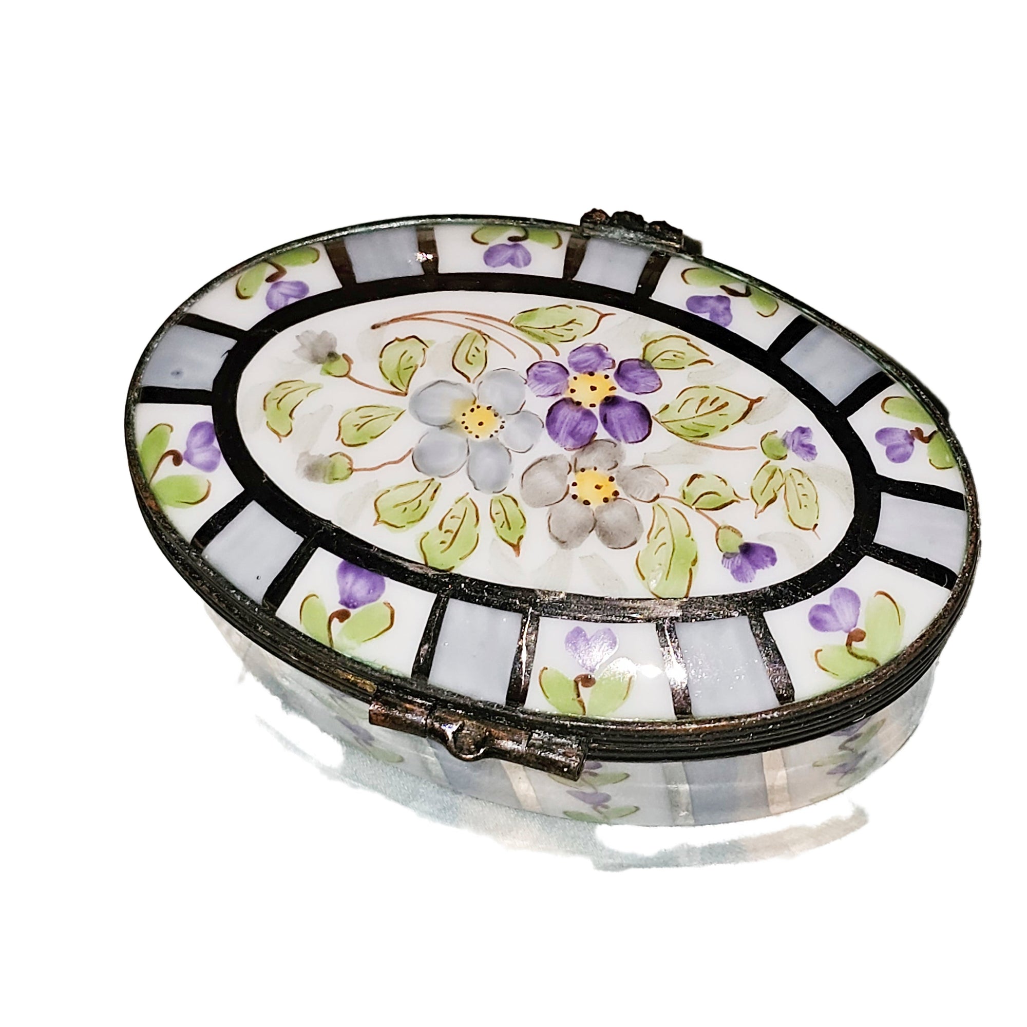Purple Flowered Elegance Box Porcelain Limoges traditional French Trinket Box