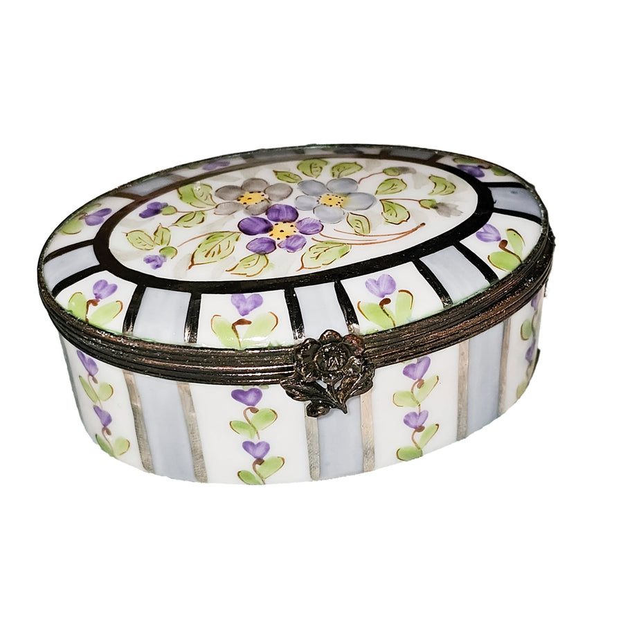 Purple Flowered Elegance Box Porcelain Limoges traditional French Trinket Box