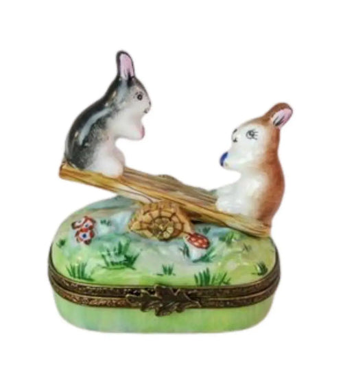 Rabbit Seasaw- Porcelain Limoges Trinket Box - Limoges Box Boutique