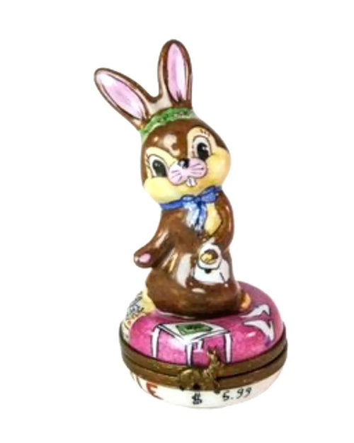 Rabbit Shopping Porcelain Limoges Trinket Box - Limoges Box Boutique