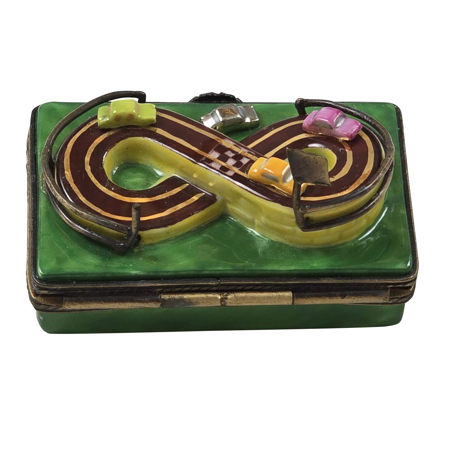 Race Cars on Race Track Porcelain Limoges sports vehicle French Trinket Box