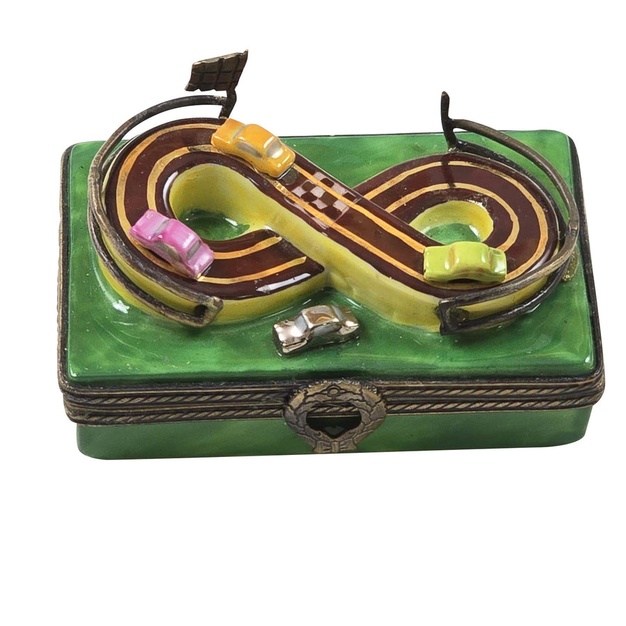 Race Cars on Race Track Porcelain Limoges sports vehicle French Trinket Box