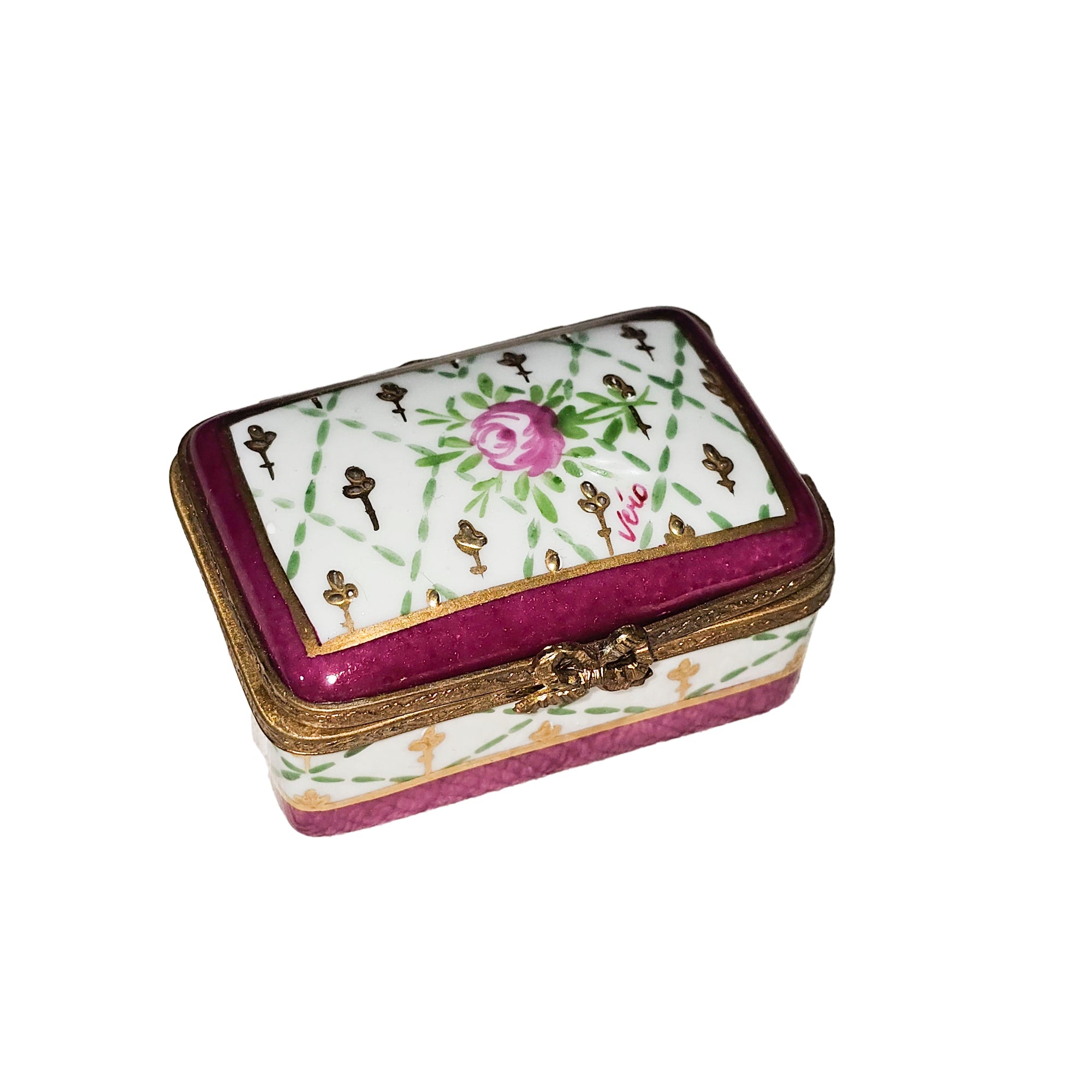 Red Floral Elegance Box Porcelain Limoges traditional French Trinket Box