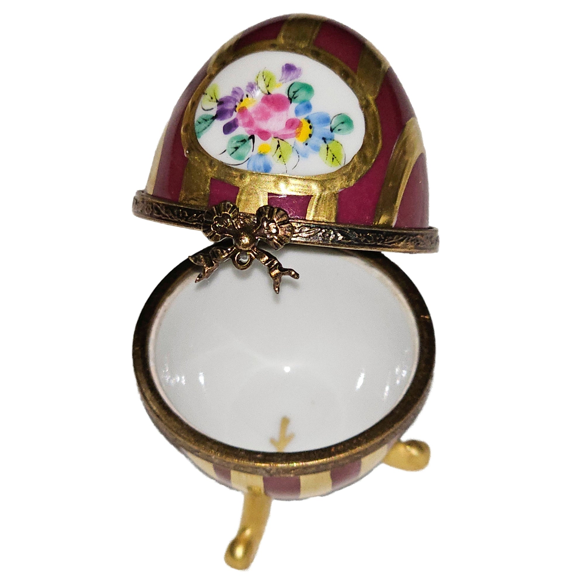 Red Gold Striped Egg Porcelain Limoges egg French Trinket Box
