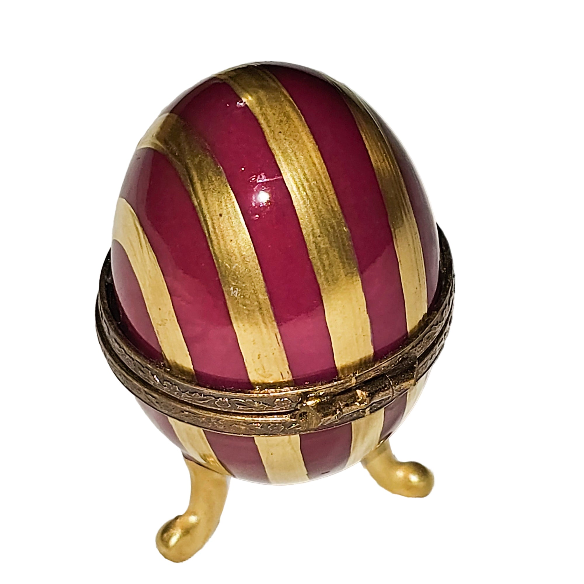 Red Gold Striped Egg Porcelain Limoges egg French Trinket Box