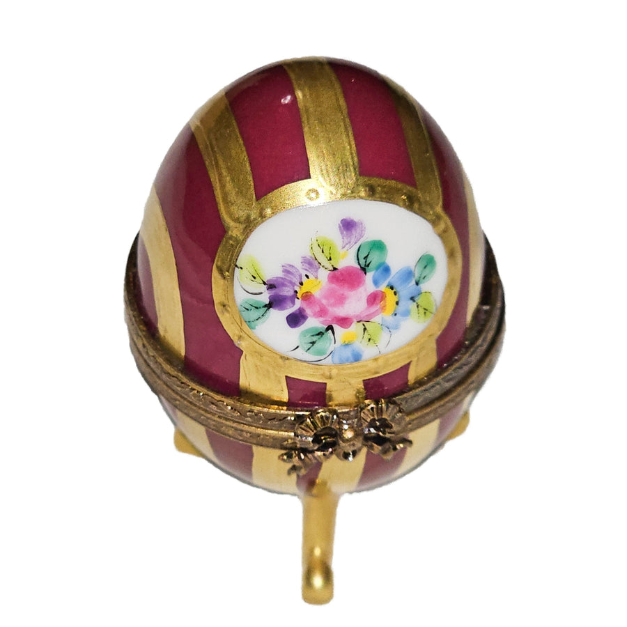Red Gold Striped Egg Porcelain Limoges egg French Trinket Box