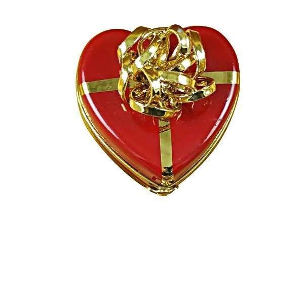 Red Heart Gold Bow with Truffle Porcelain Limoges valentine heart dessert French Trinket Box