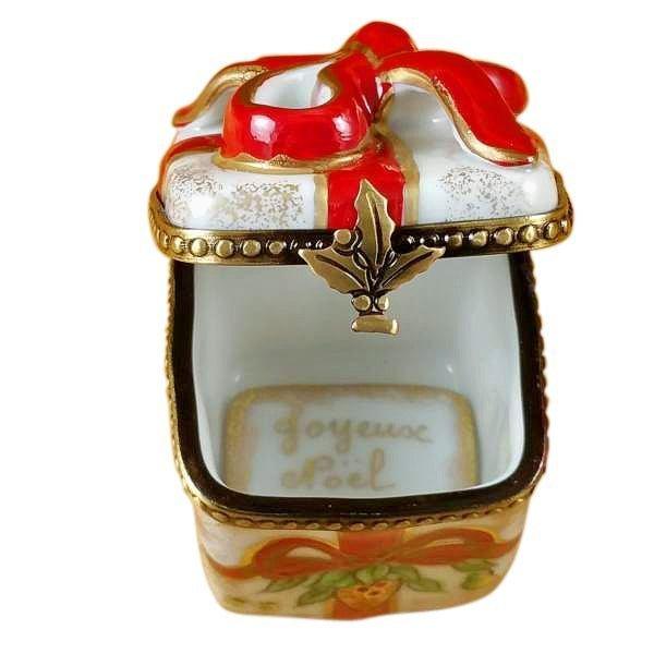 Red Ribbon Merry Christmas with Joyuese Noel box Porcelain Limoges xmas theme French Trinket Box