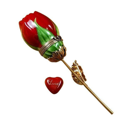 Red Rose with Gold Stem Love Heart Porcelain Limoges valentine heart love garden flowers French Trinket Box