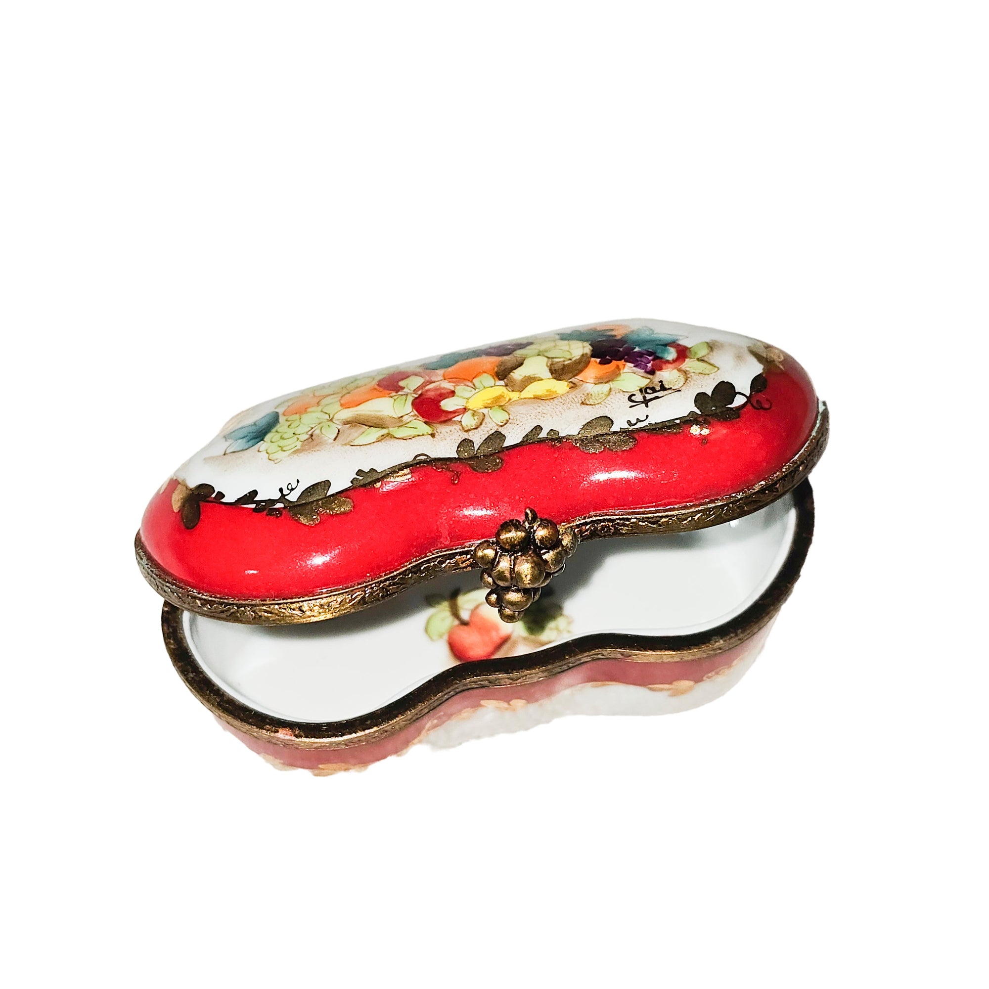 Red Scalloped Fruit Limoges Box Porcelain Limoges traditional French Trinket Box